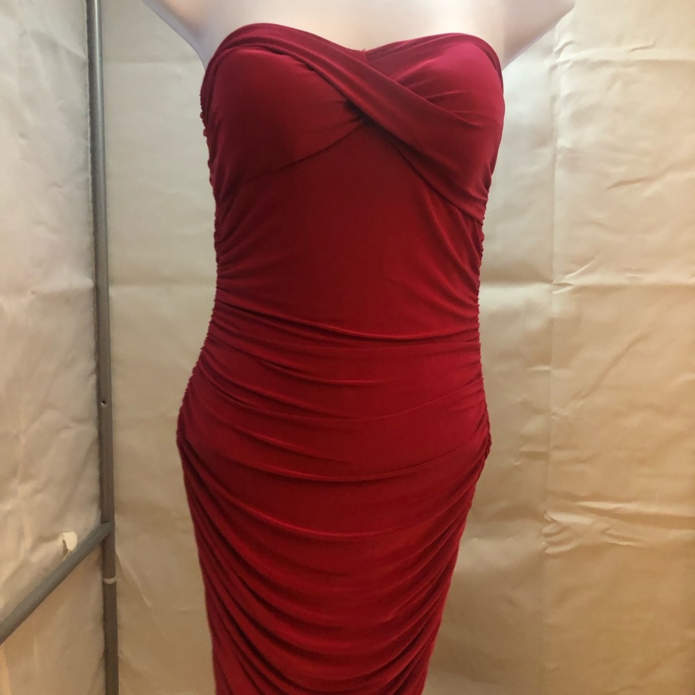 Hot Pink Strapless Slinky Form Fitted Dress